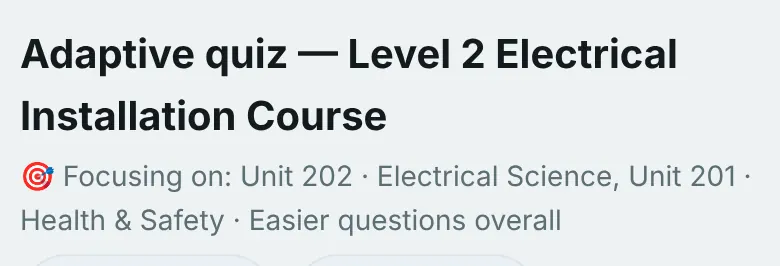 Adaptive quiz heading showing its focus topics